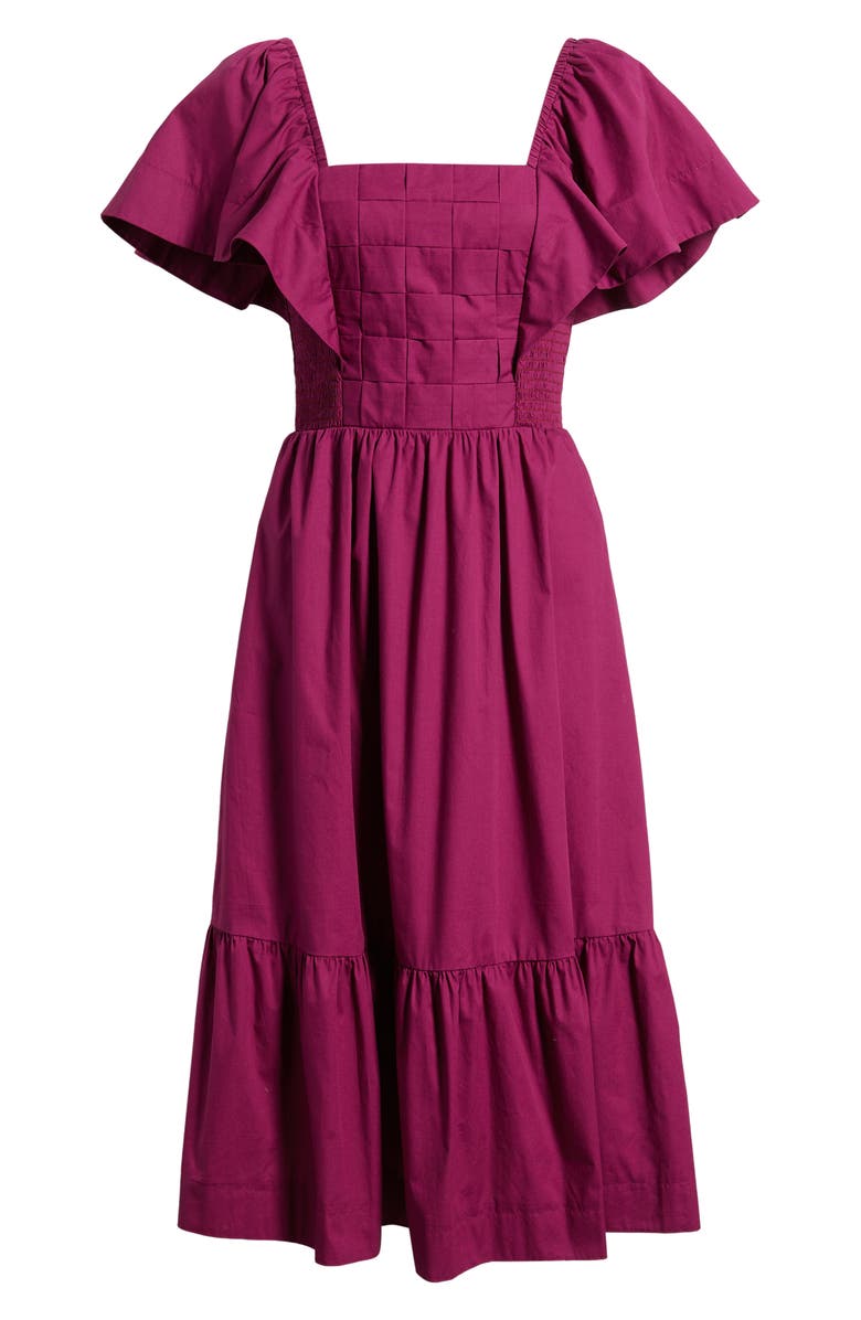 Eliza J Flutter Sleeve Midi Dress, Alternate, color, Berry