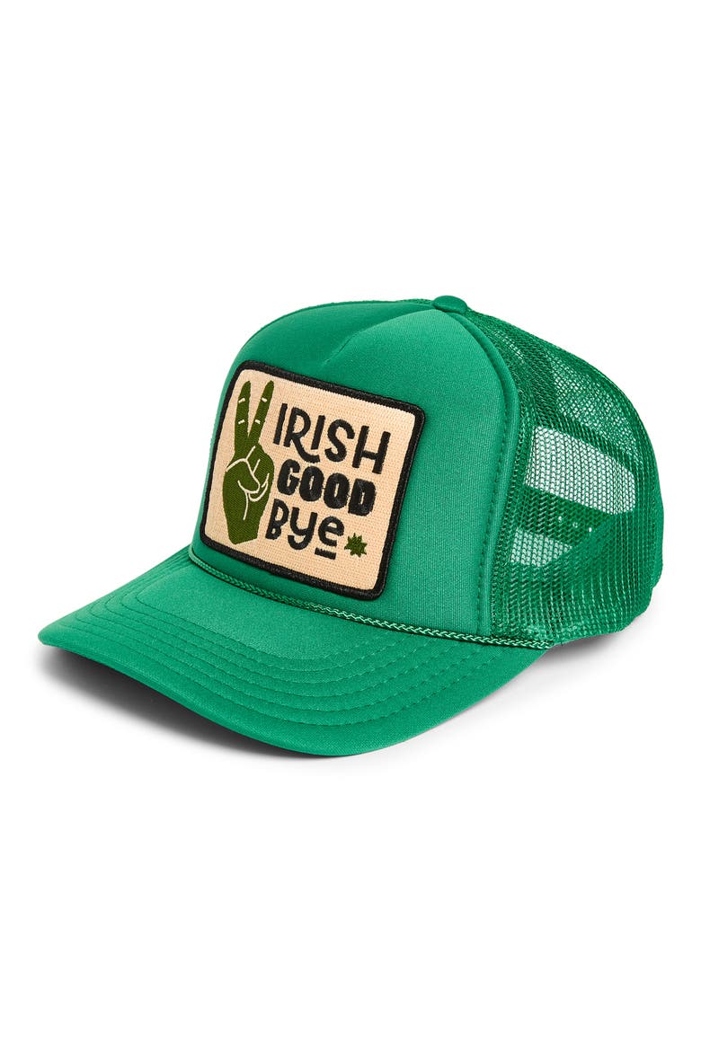Irish Goodbye Trucker Hat, Main, color, GREEN