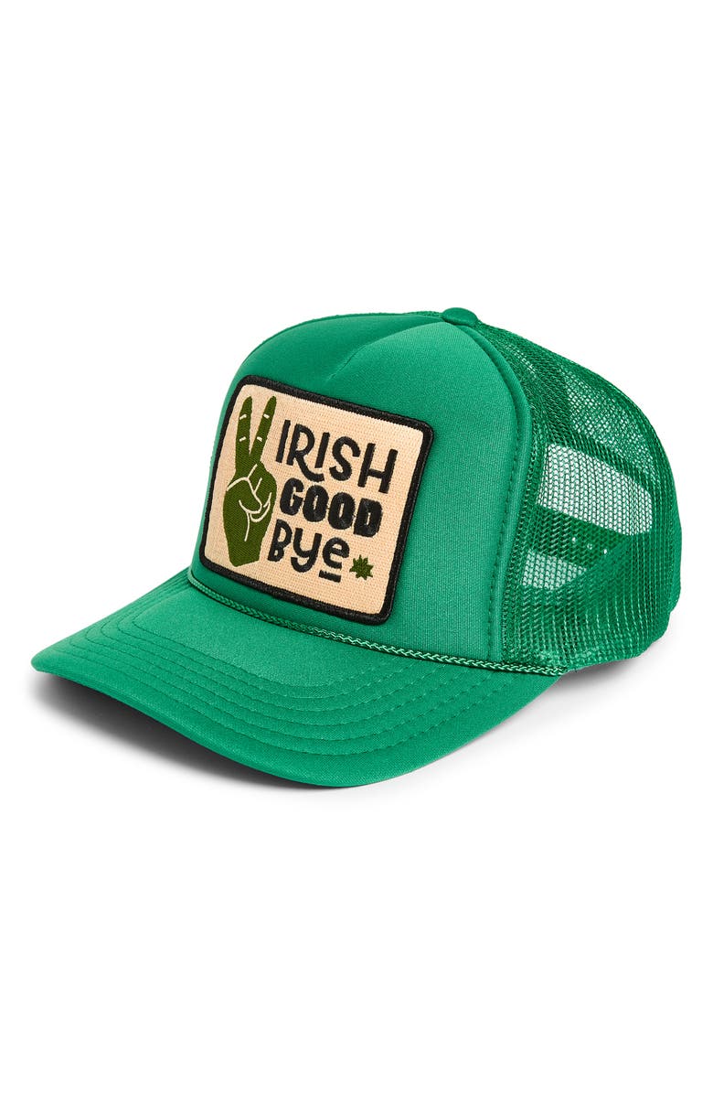 Friday Feelin’ Irish Goodbye Trucker Hat, Main, color, Green