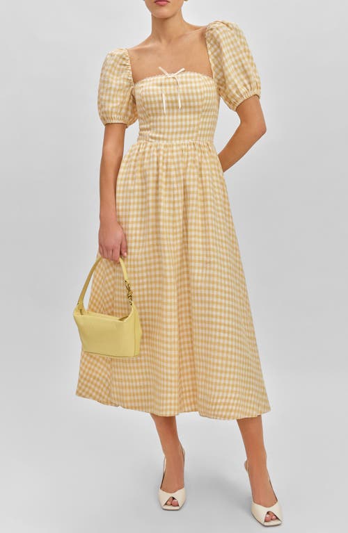 Reformation Marella Puff Sleeve Gingham Linen Midi Sundress