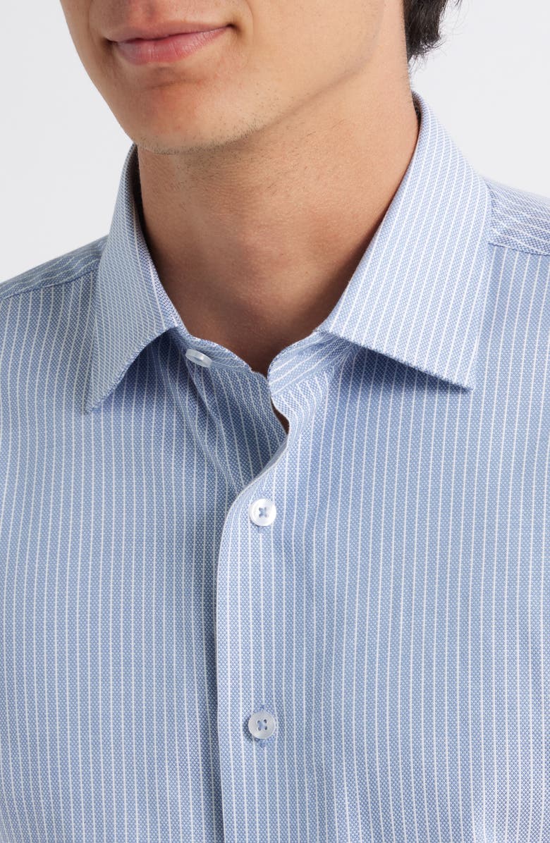 Lorenzo Uomo Trim Fit Textured Pinstripe Stretch Cotton Dress Shirt, Alternate, color, Ocean Blue