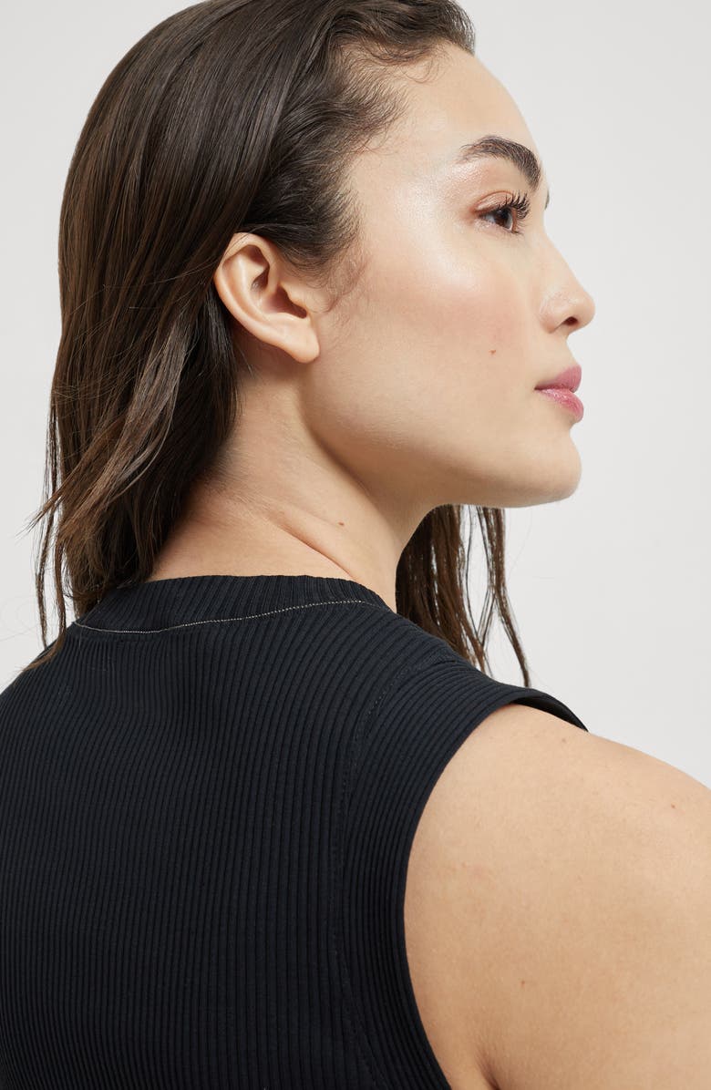 Brunello Cucinelli Ribbed jersey top, Alternate, color, Black