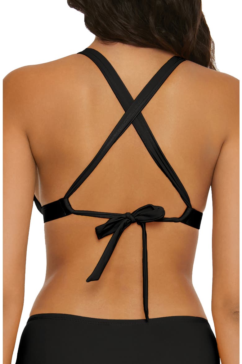 Shirred Halter Bikini Top, Alternate, color, BLACK