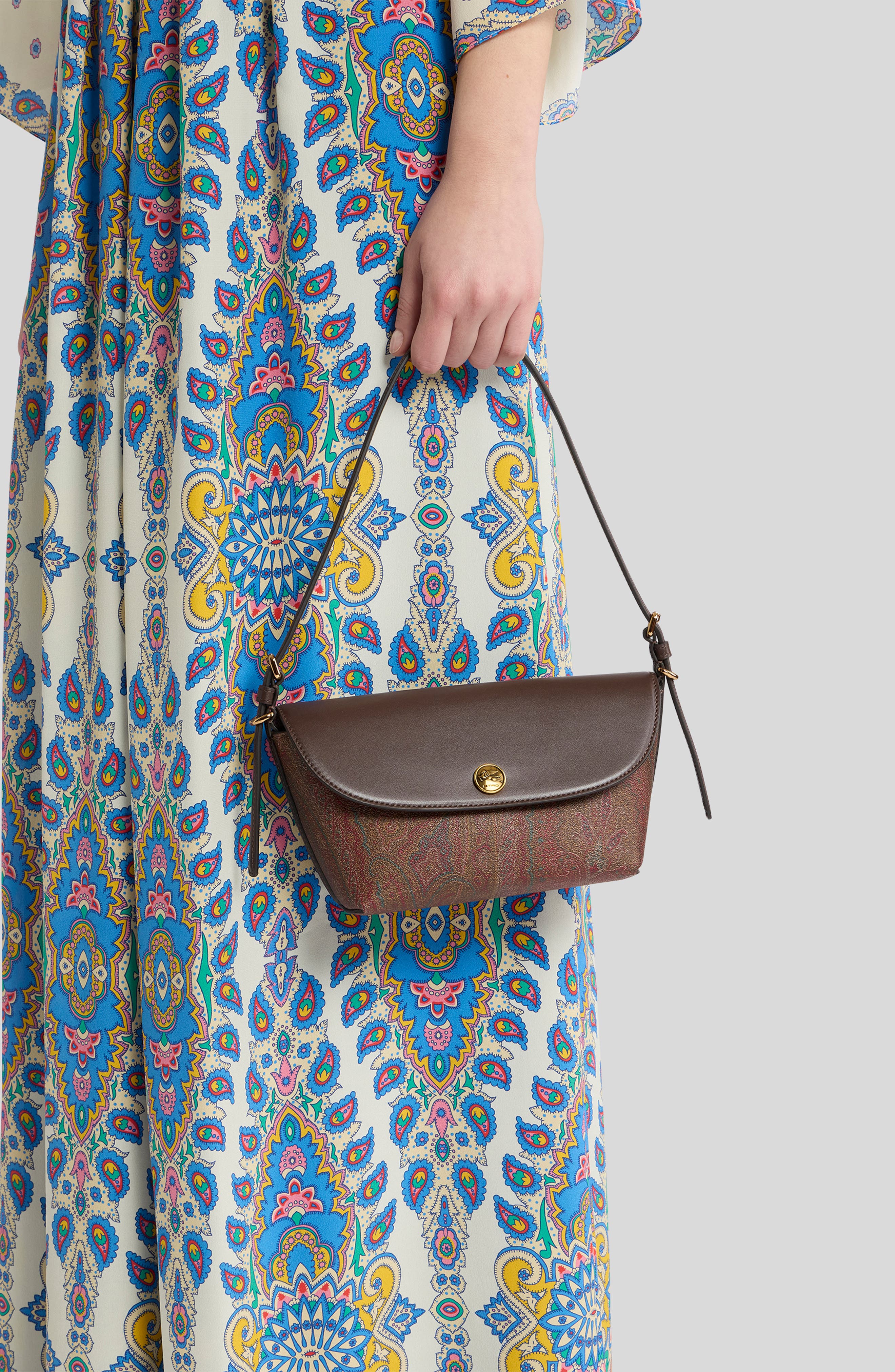 Etro Arnica Barchetta Paisley Shoulder Bag, Alternate, color, Brown