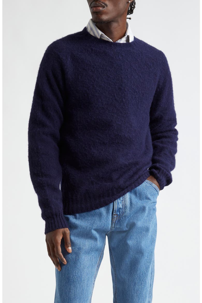 Brushed Shetland Lambswool Crewneck Sweater, Main, color, 250 NAVY