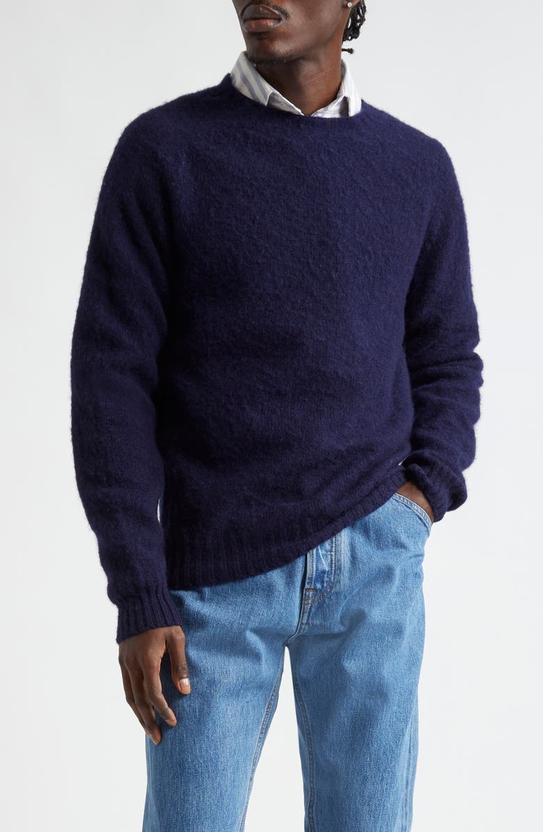 Drake's Brushed Shetland Lambswool Crewneck Sweater, Main, color, 250 Navy