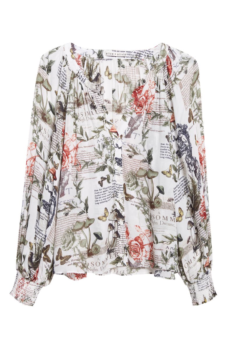 Alice + Olivia Thalia Mixed Print Button-Up Shirt, Alternate, color, Dreamscape Moon Vanilla