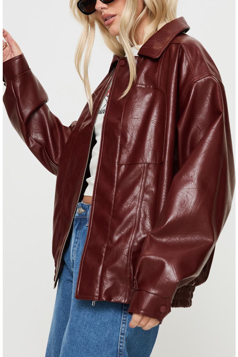 Devija Oversize Faux Leather Jacket, Alternate, color, BURGUNDY