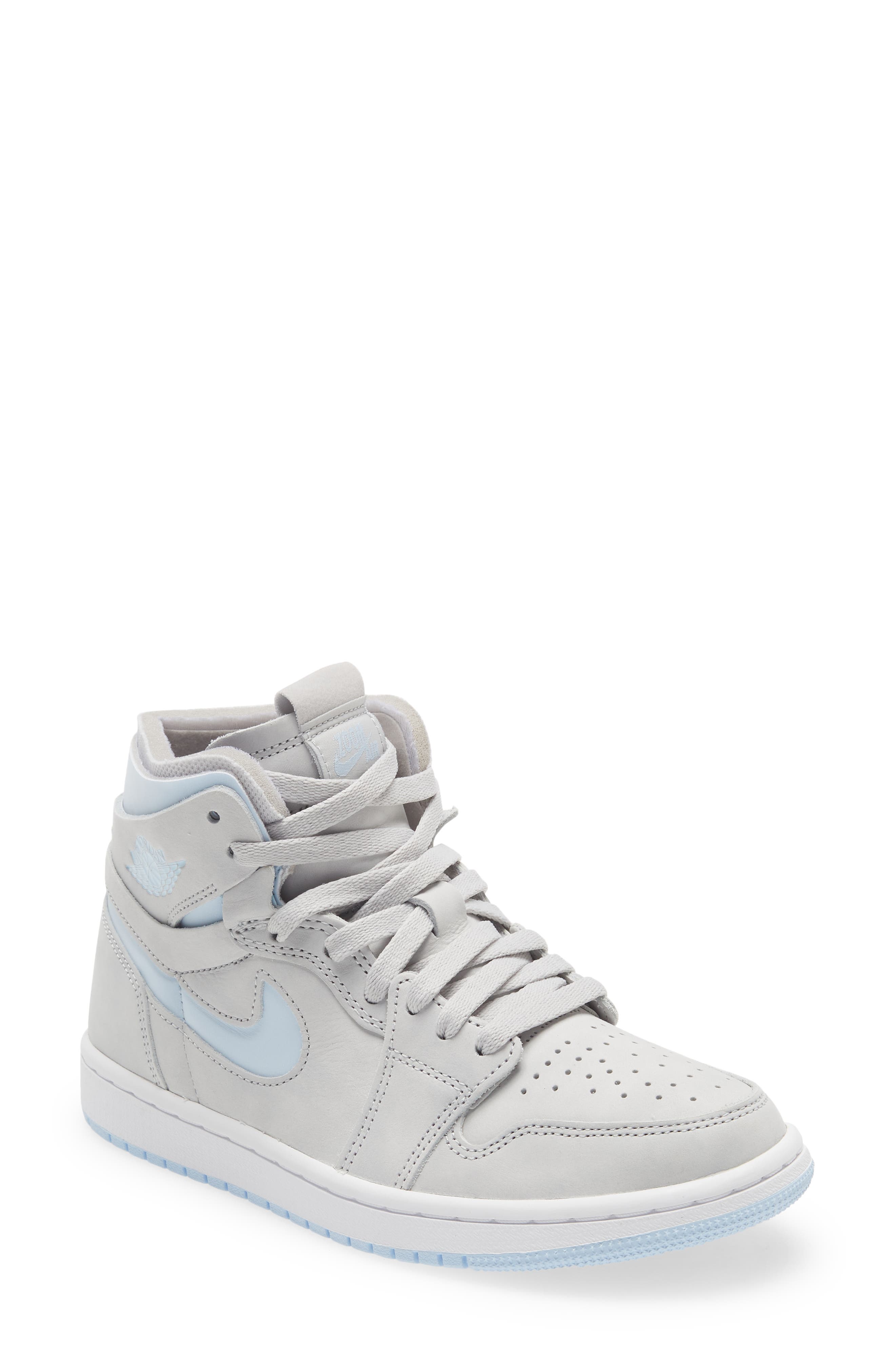 Air Jordan 1 Zoom Air Comfort High Top Sneaker, Main, color, GREY/ CELESTINE BLUE/ WHITE