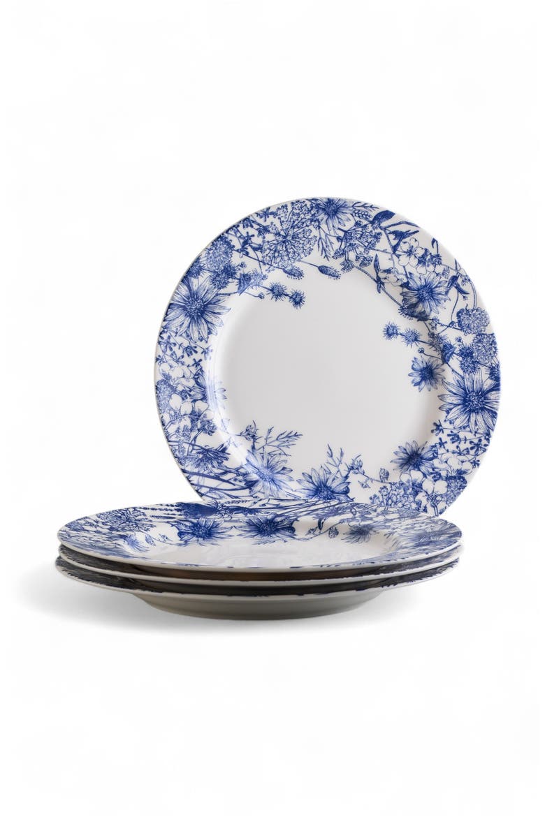 Summer Blues Rimmed Dinner Plate - Porcelain - Set 4, Alternate, color, BLUE