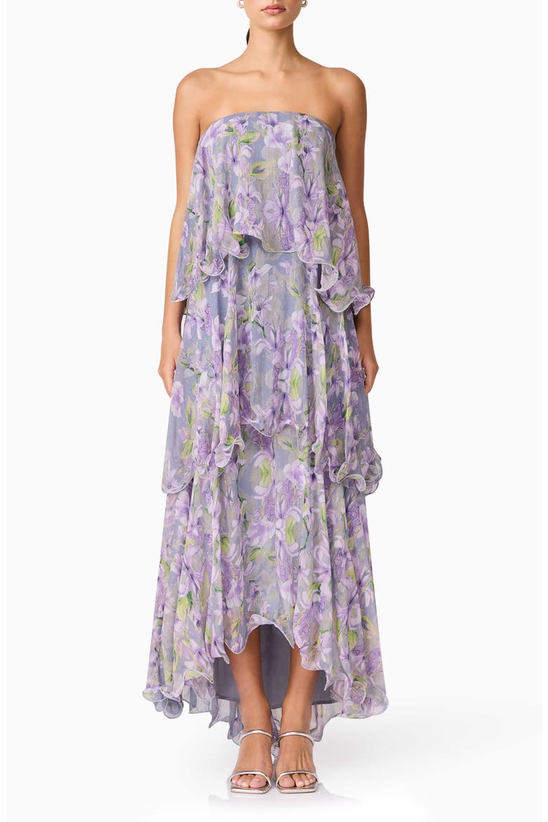 Milena Floral Tiered Ruffle Georgette Maxi Dress, Main, color, FOG LILAC