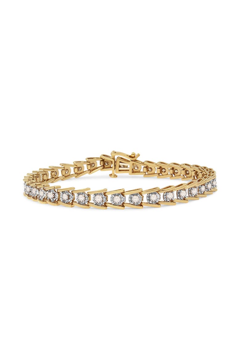 14K Yellow Gold Plated Silver 2.00 Cttw Miracle Set Diamond Wave Link Bracelet, Main, color, Yellow