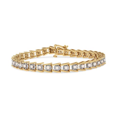 14K Yellow Gold Plated Silver 2.00 Cttw Miracle Set Diamond Wave Link Bracelet