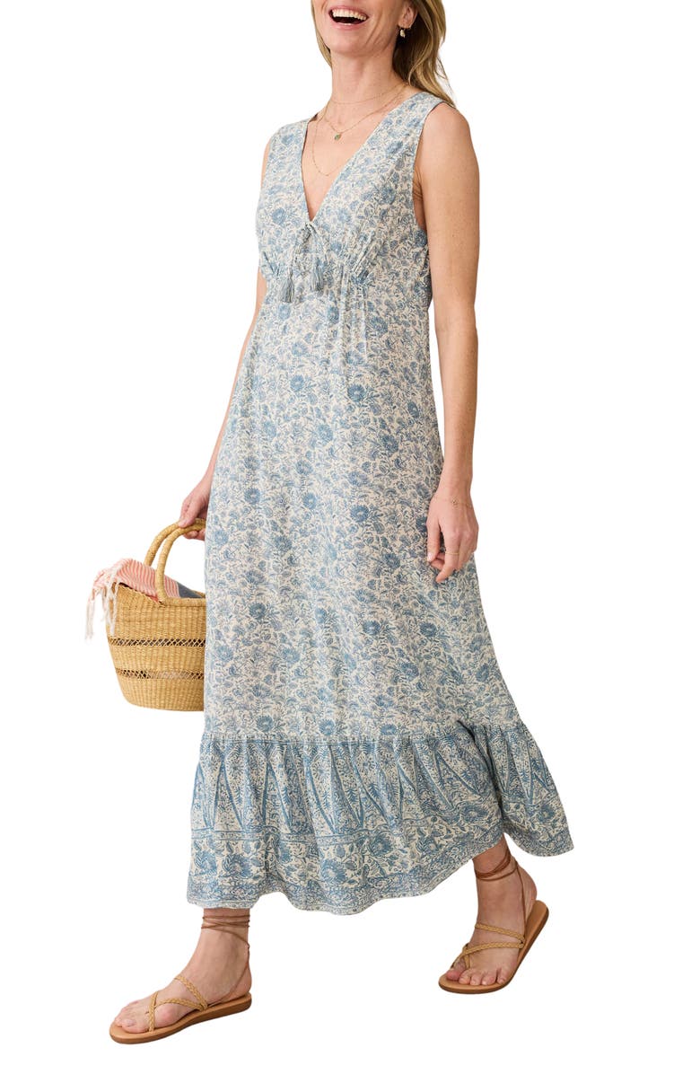 Faherty Eden Floral Print Ruffle Hem Sleeveless Maxi Dress, Alternate, color, Blue Water Floral