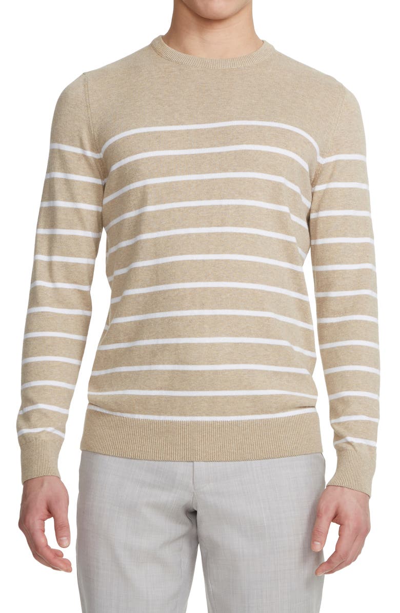 Jack Victor Cedar Stripe Organic Cotton Sweater, Main, color, Camel