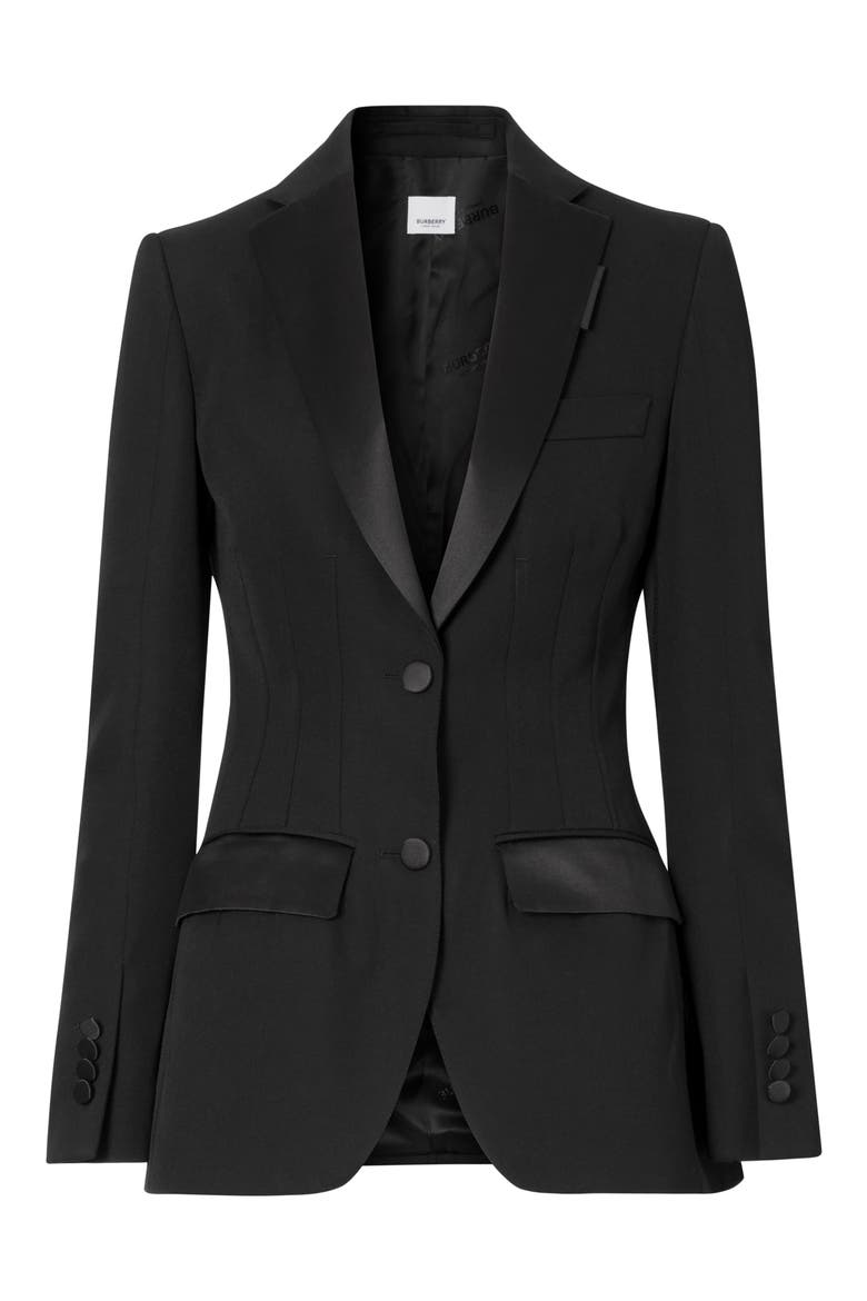 Otelia Satin Trim Wool Tuxedo Jacket, Alternate, color, BLACK