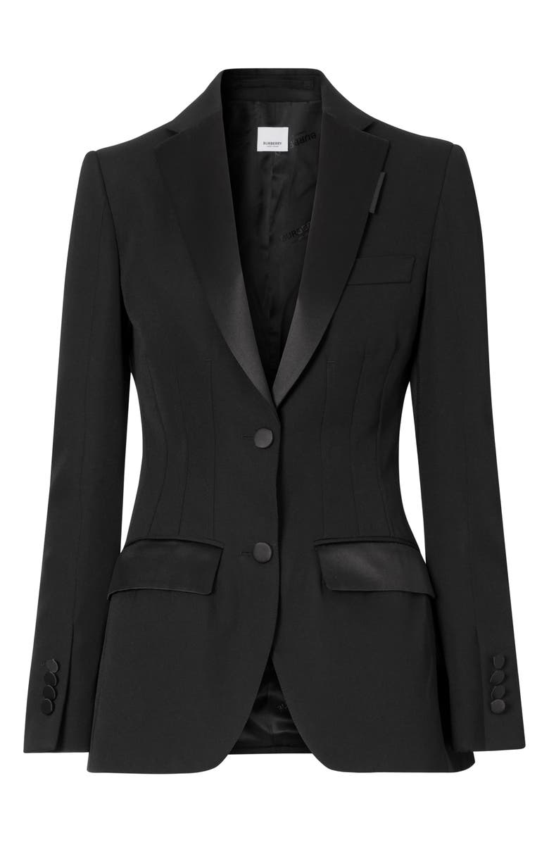 Burberry Otelia Satin Trim Wool Tuxedo Jacket, Alternate, color, 
