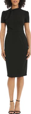 Maggy London Tie Neck Puff Sleeve Scuba Crepe Dress