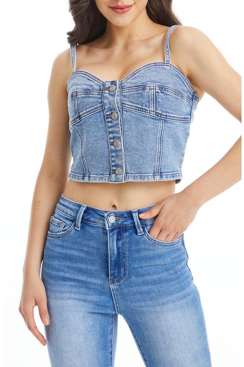 Lunna Denim Corset Top, Alternate, color, WAVE