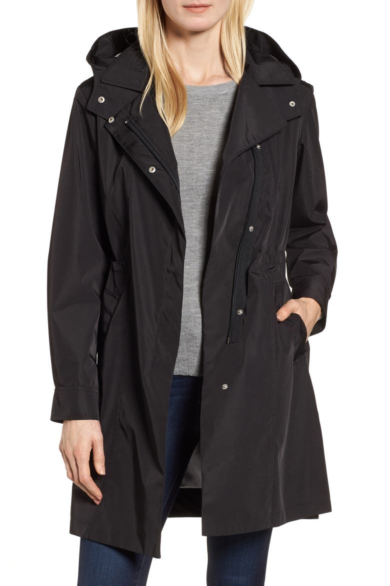 Tech Hooded Trench Coat, Main, color, BLACK