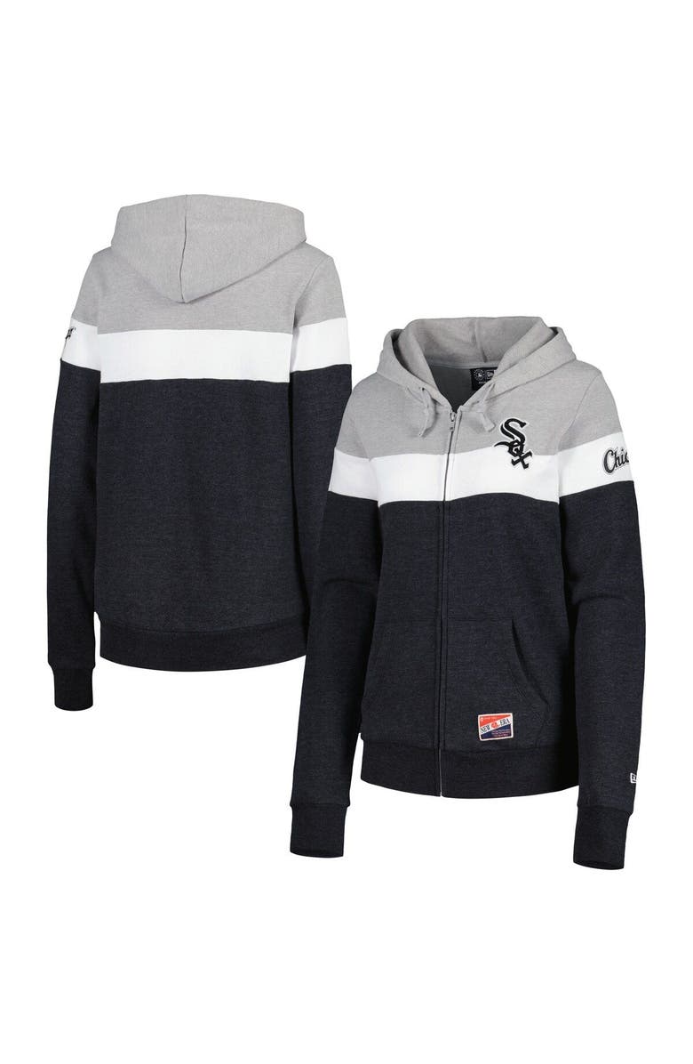 New Era Women's New Era Heather Black Chicago White Sox Colorblock Full-Zip Hoodie Jacket, Main, color, Heather Black