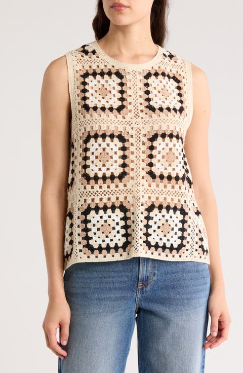 Openwork Granny Square Sweater Tank