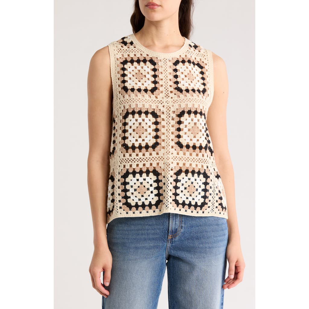 Daniel Rainn Openwork Granny Square Sweater Tank In Q092 Khaki