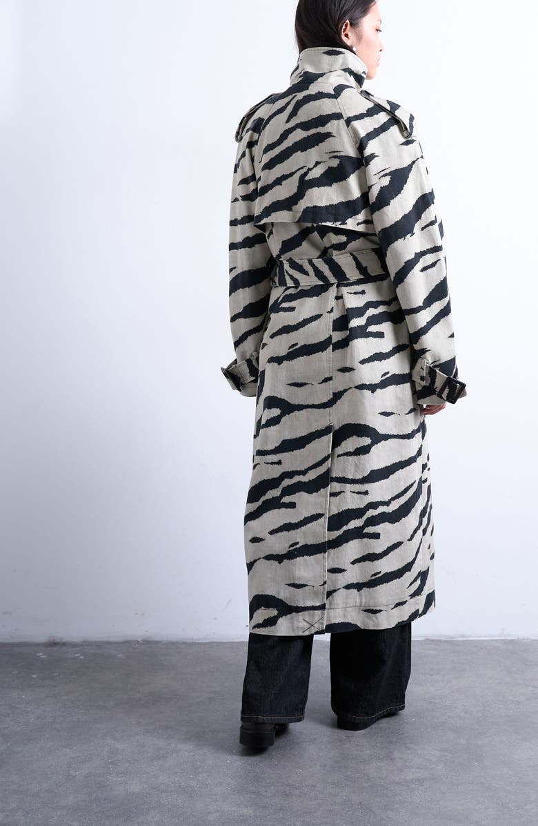 Topshop Stand Collar Trench Coat, Alternate, color, Black