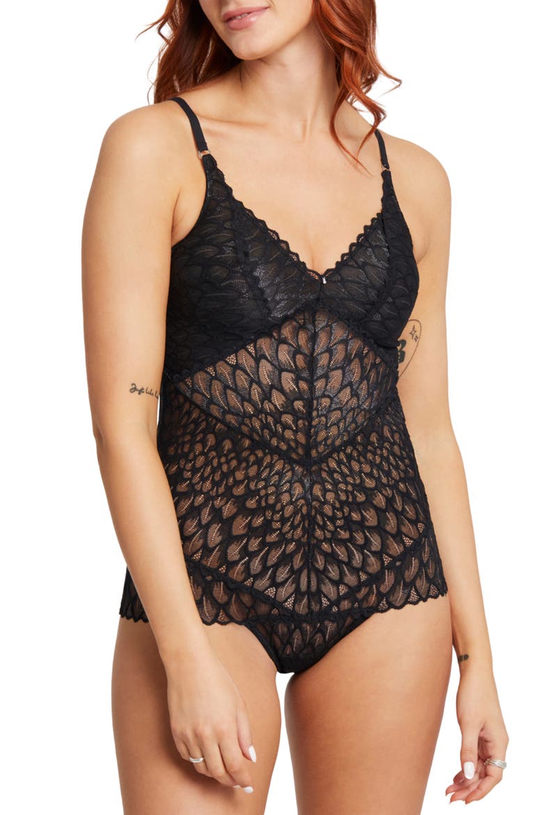 Lacy Cutout Bodysuit, Alternate, color, BLACK