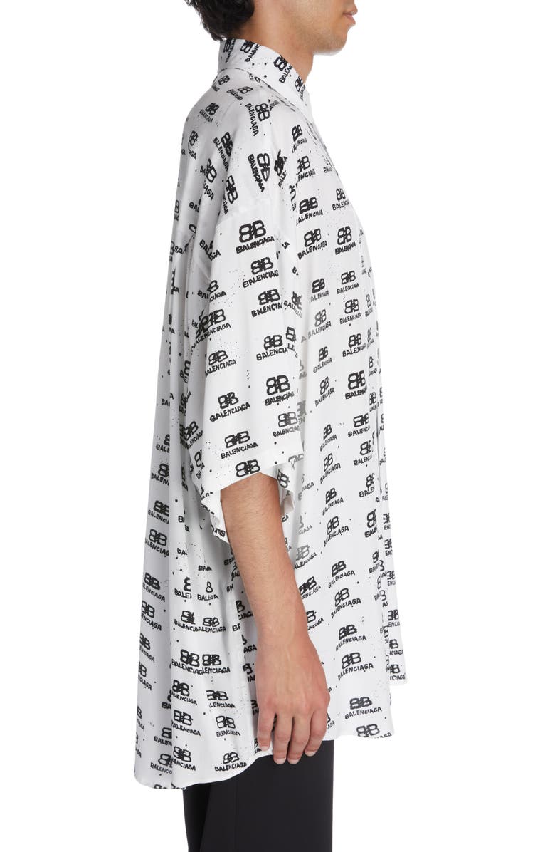 Balenciaga Oversize Hand Drawn BB Logo Button-Up Shirt, Alternate, color,
