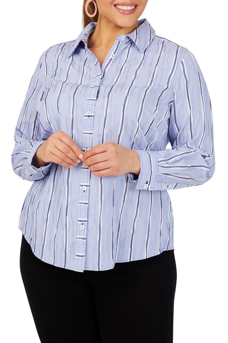 Hampton Stripe Non-Iron Button-Up Shirt, Alternate, color, BLUE DENIM
