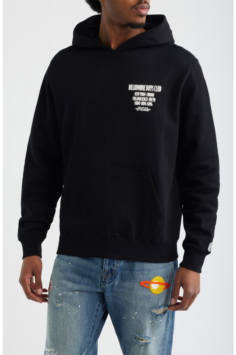 Satellite Graphic Cotton Hoodie, Main, color, BLACK