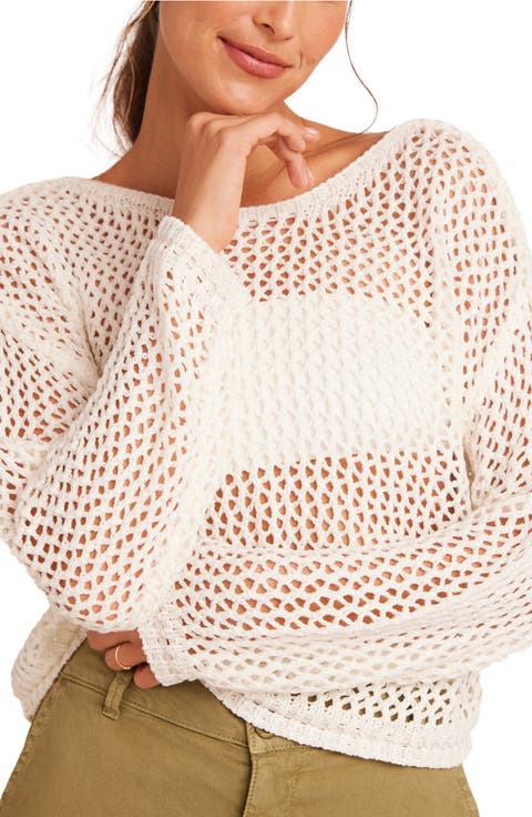 Open Stitch Drop Shoulder Sweater