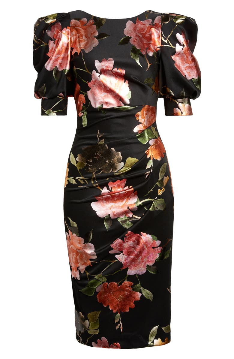 Black Halo Floral Puff Sleeve Cocktail Dress, Alternate, color, 