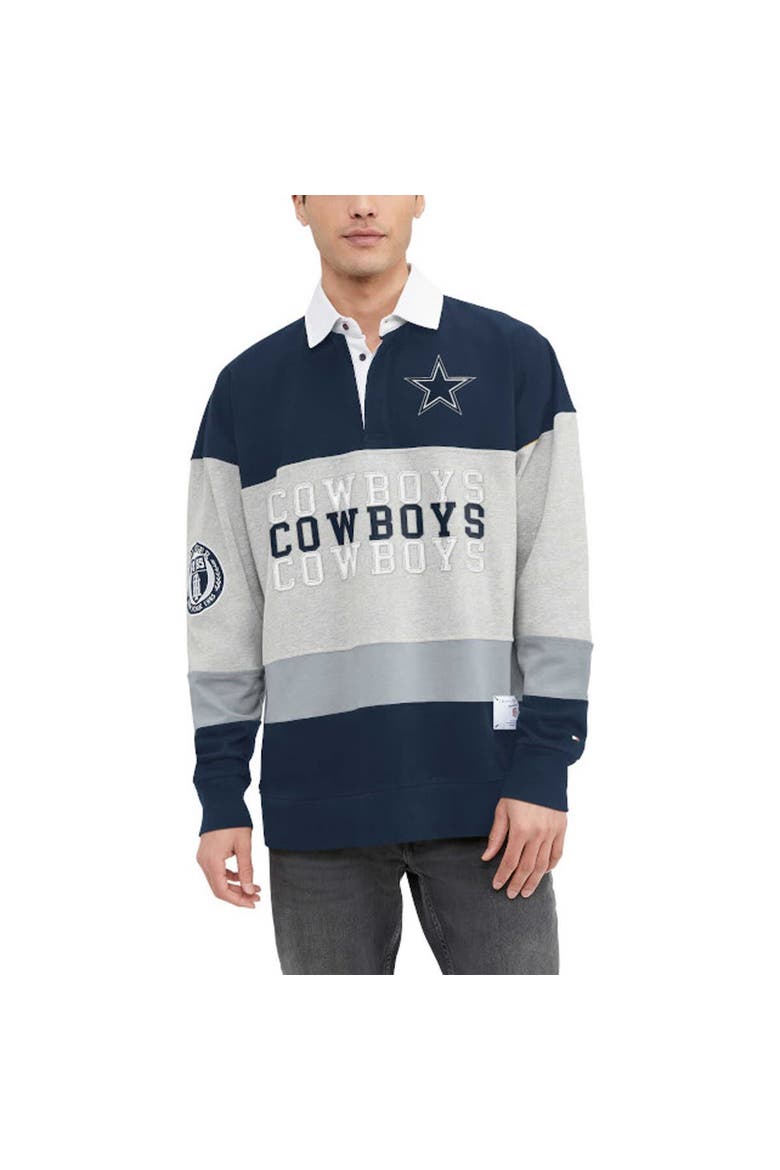 Men's Tommy Hilfiger Heather Gray/Navy Dallas Cowboys Connor Oversized Rugby Long Sleeve Polo, Main, color, Heather Gray
