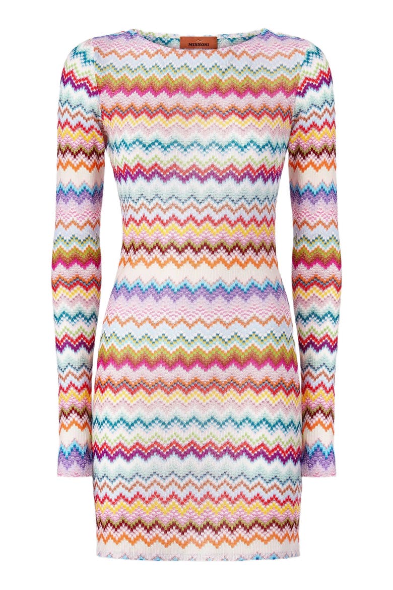Mini Dress In Viscose Lamé With Pixel-effect Zig Zag Motif, Alternate, color, Multicoloured