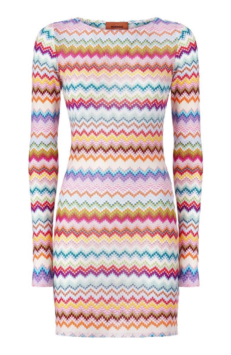 Missoni Viscose Lamé Mini Dress With Pixelated Zigzag Motif, Alternate, color, Multicoloured