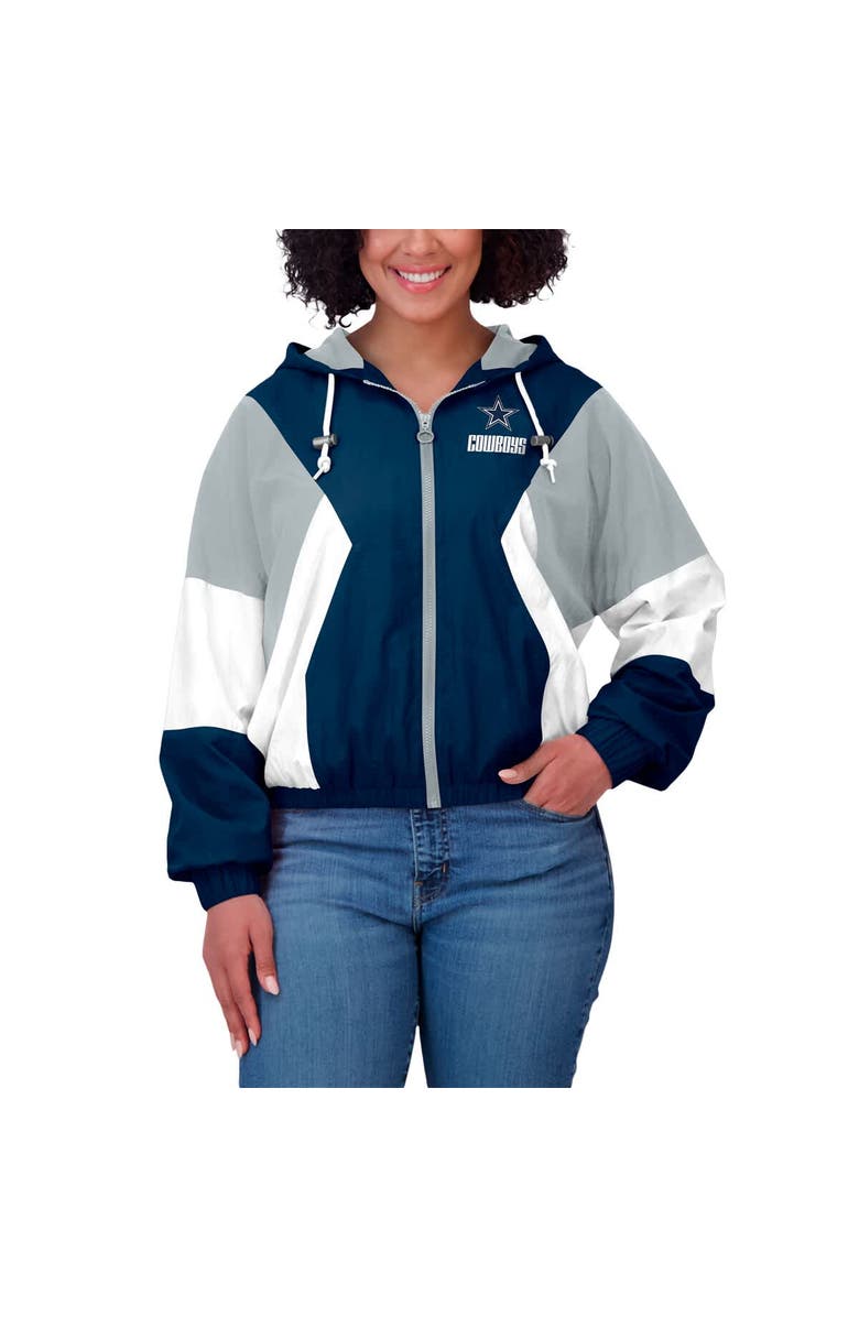 WEAR by Erin Andrews Women's WEAR by Erin Andrews Navy Dallas Cowboys Color Block Full-Zip Windbreaker Jacket, Alternate, color, Navy