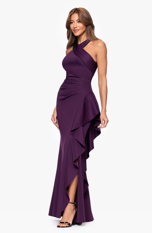 Xscape Evenings Ruffle Scuba Knit Gown In Multi
