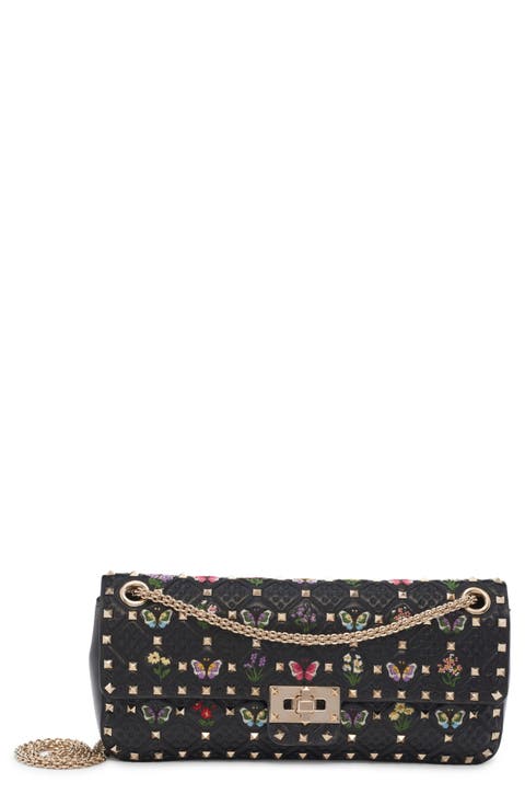 Small Rockstud Embroidered Leather Shoulder Bag