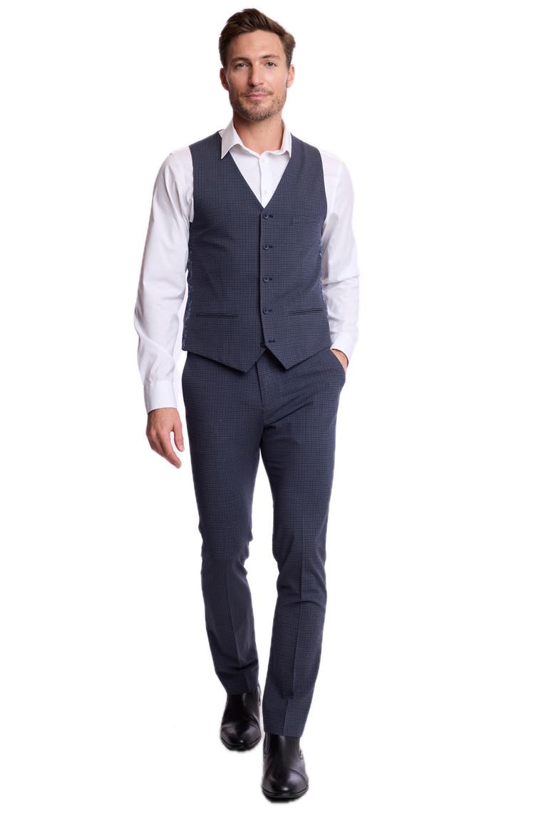 Eaton Slim Fit Stretch Suit Vest, Alternate, color, NAVY BURGUNDY GINGHAM