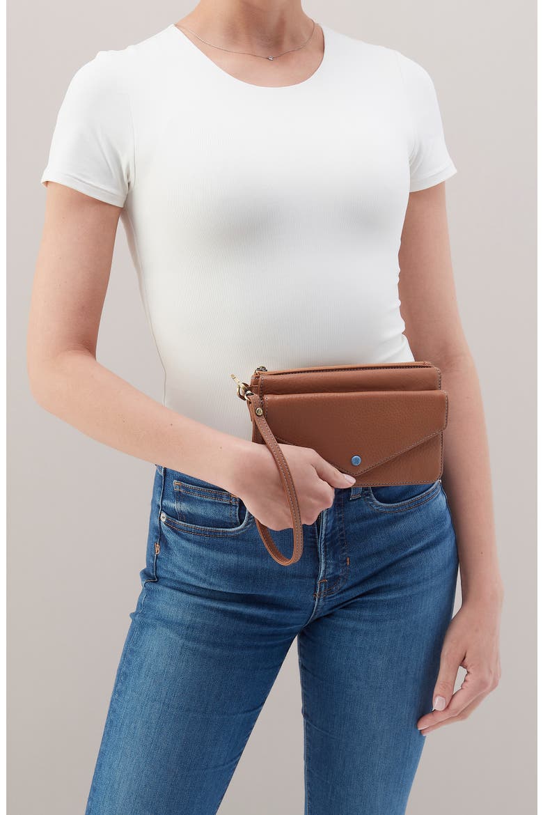 Goldie Leather Wristlet, Alternate, color, BROWN SUGAR