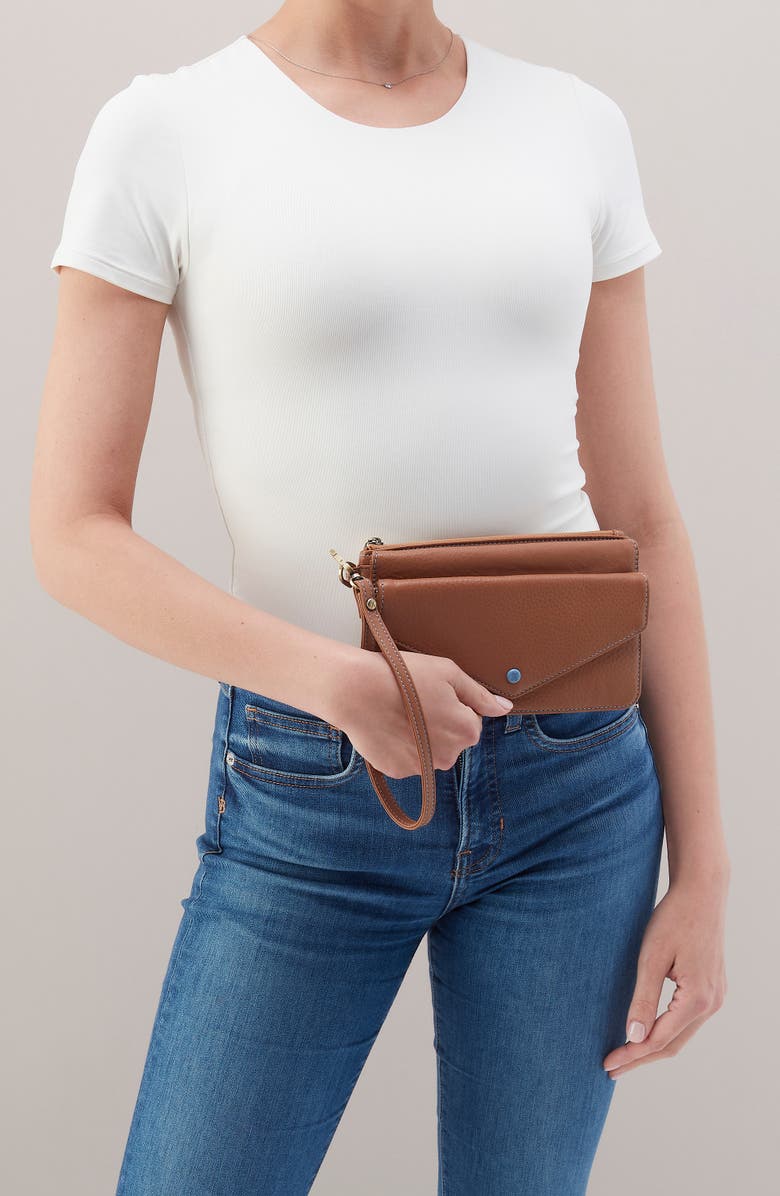 HOBO Goldie Leather Wristlet, Alternate, color, Brown Sugar