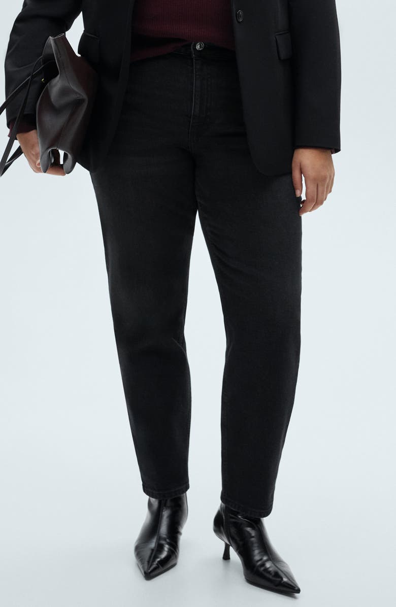 MANGO Comfort High Waist Straight Leg Jeans, Alternate, color, Black Denim