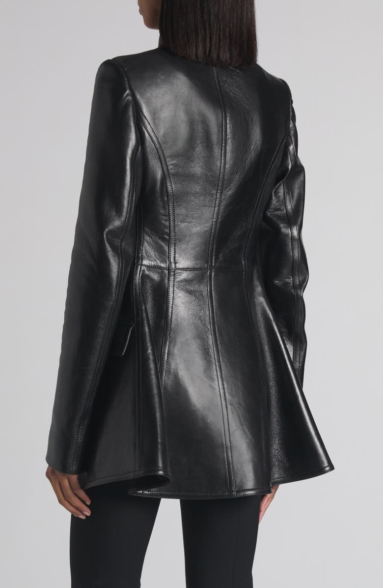 McQueen Leather Peplum Blazer, Alternate, color, Black