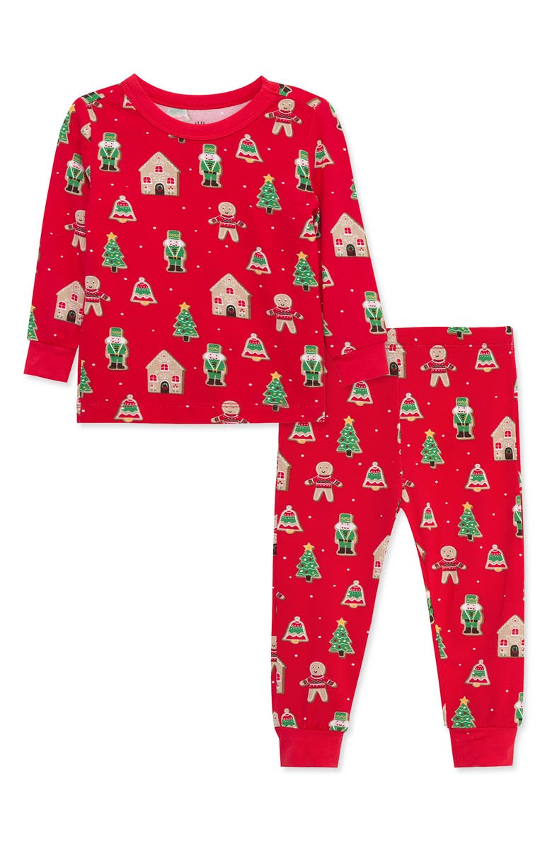 Little Me Gingerbread Holiday Stretch Viscose 2-Piece Pajama Set, Main, color, Red
