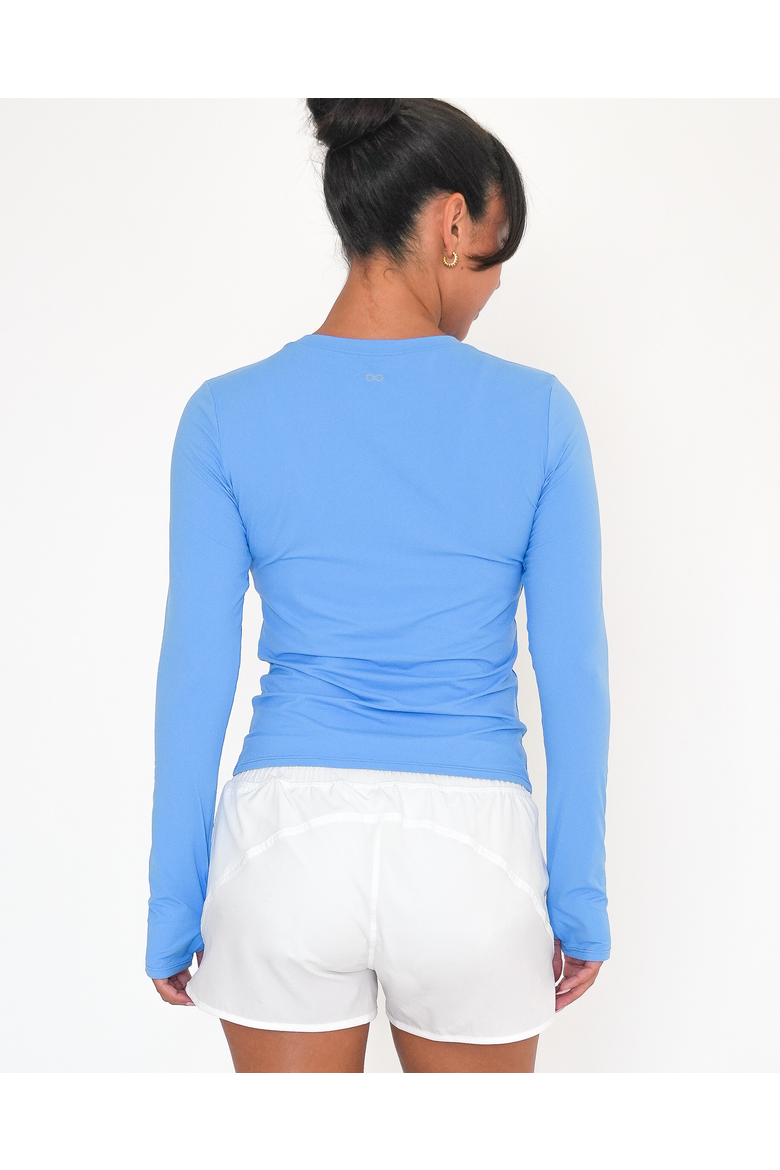 Raya Mid Length Compression Nylon Long Sleeve Top, Alternate, color, Coastal Blue