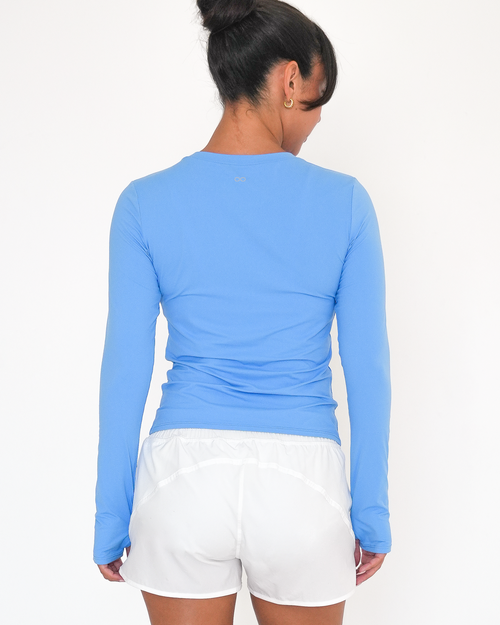 Rebody Active Raya Mid Length Compression Nylon Long Sleeve Top In Blue