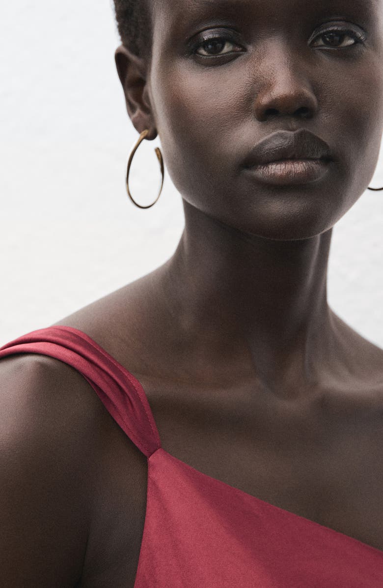 MANGO Asymmetric Satin Dress, Alternate, color, Wine