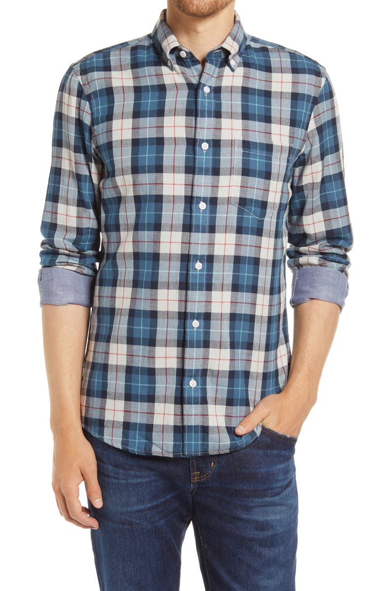 1901 Duofold Slim Fit Plaid Button-Down Shirt, Main, color, Blue - Ivory Sean Plaid